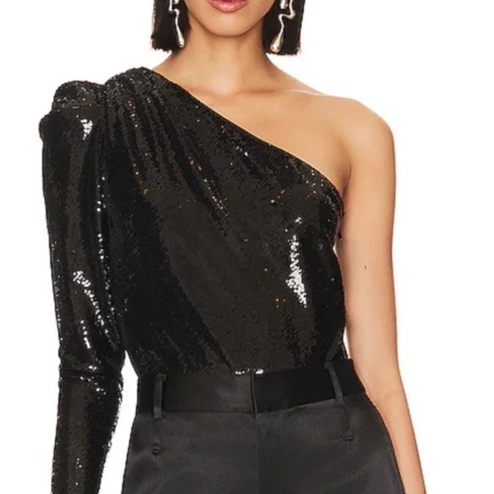 AllSaints Womens Black Daphne One-Shoulder Sequin Bodysuit L115319 US 12/UK 16